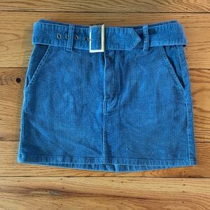 Stylish Blue Corduroy Mini Skirt with Belt
